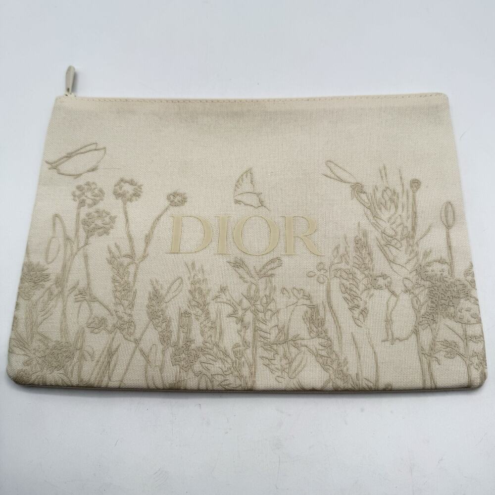 DIOR Beauty Beige Floral Embossed Makeup Bag Pouch